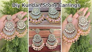 How to Make Kundan Stone Earrings at Home | How to make Jewellery | Diy by Kavita