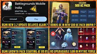 BGMI 3.2 Update DELAYED Again ? | 50 BONUS UC in unipin | Growth pack date and Mythic Forge Changes