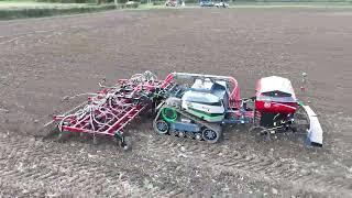 Autonomous Tractor seeding Wheat in Cambridge UK with 6M Kongskilde Seeder. Agbot Agxeed