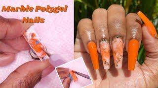 Fall Marble Polygel Nail Tutorial | Lazy Girl Method