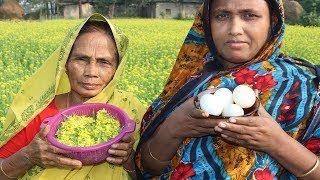 Mustard Flower and Egg Fry Recipe In My Village Style Farm Fresh Mustard Flower Curry Village Food