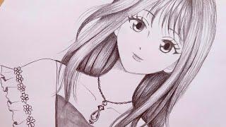 Easy anime drawing || How to draw Anime girl - step by step || Pencil Sketch for beginners