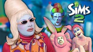 Juno builds a chaotic clown town in the Sims 2 Legacy collection