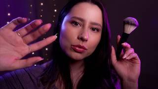 ASMR Brushing your face until you fall asleep  mouth sounds, tktk, blink slowly, layered sounds