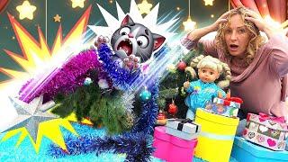 Weihnachten mit Baby Born und Nicole. Die Katze wirft den Weihnachtsbaum um! Puppen Video für Kinder