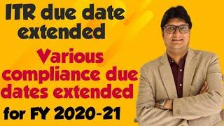 Due dates extended | Income Tax | ITR Filing date extended|Various compliance date extended|AY 21-22