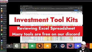Investment Tool Kits, Reviewing Excel Spreadsheet, many tools are free on our discord.