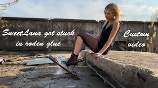 Girl in high heels pumps stuck in rodent glue, high heels stuck in glue, high heels vs glue (# 1239)