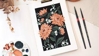  Fall Flowers Gouache Painting Tutorial // Step by Step Chrysanthemums