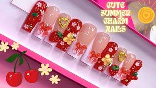 CHARM NAILS FREESTYLE ️ SUMMER PRESS ON NAILS TUTORIAL !