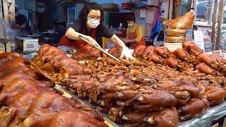 족발달인 Amazing Korean Braised Pig's Trotters (Jokbal) Master / Pig's feet & head - Korean street food