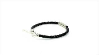 Black Leather Bracelet by Nadin Art Design - Handmade Jewelry for men - Braided Leather Bracelet