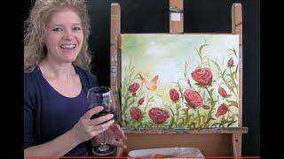 Red Roses and Butterfly | Paint and Sip at Home | Acrylic Painting Tutorial | Step by Step