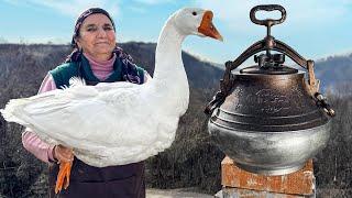 Recipe For Homemade Goose Stewed In An Afghan Cauldron! Village Dinner With The Family