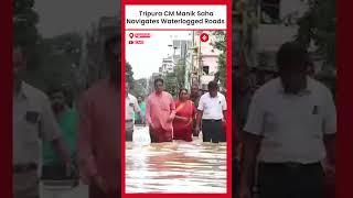 Tripura CM Manik Saha Navigates Waterlogged Roads in Agartala Amidst Heavy Rainfall