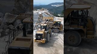 Cat 986K Wheel Loader Dumps Rocks into Cat 770 Dump Truck in Marble Quarry | Amazing Drone Footage