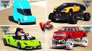 Tesla Semi vs Lamborghini Toy Car vs Monster Truck vs Offroad Bugati  GTA 5 Epic Vehicle Showdown