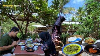 masak gurih daun singkong,ikan asin goreng,sambel orek, sarapan pagi, masakan desa