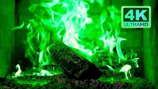  GREEN FIREPLACE 4K! Magic Fireplace Burning with green flames (12 HOURS)