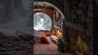 Cozy cabin, Burning fireplace and Snowfall ️ Sleep aid #relax