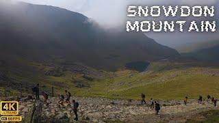 On the Way to Top of Snowdon Mountain in National Park of Wales Snowdonia, Drone Shots Are Amazing