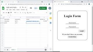 How to create Login and Register Form using Google spreadsheet data?
