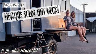 UNIQUE DIY SLIDE OUT DECK finally installed! AMAZING Feature! - UNIMOG Expedition Truck (Eps. 41)