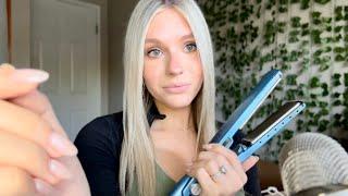 ASMR| Straightening My Hair With Whisper Ramble (Hair Sounds, Light Mouth Sounds, Brushing)