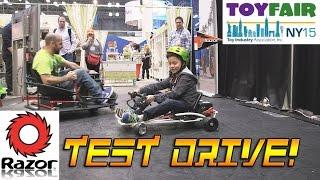 RAZOR TEST DRIVE at the New York Toy Fair! Crazy Cart XL, Power Rider 360, Tekno Scooter, Delta Wing