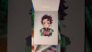 Drawing Tanjiro with Watercolors & Alcohol Markers #demonslayer #animedrawing #animeart