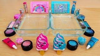 Pink vs Teal - Mixing Makeup Eyeshadow Into Slime! Special Series 77 Satisfying Slime Video