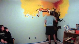 Calvin & Hobbes Nursery Mural Painting Timelapse