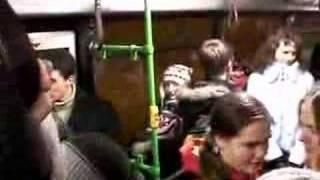 Crowded bus choke-a-block with Russian ice skaters