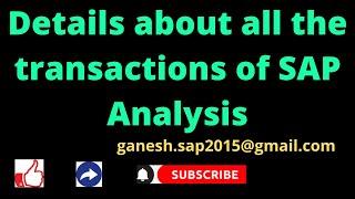 Details about all the transactions of SAP Analysis || SAP Standard Analysis Reports || SAP FREE