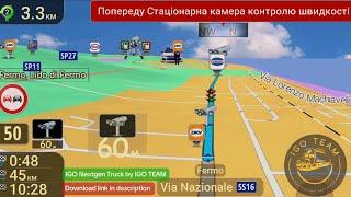 Demonstration of navigation for TRUCK: IGO Nextgen Premium 2024 Q2. For Android. Europe & England