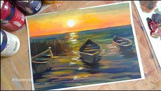 Лодочки / романтика, Boats / romance, we draw with acrylic.