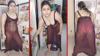 [4K] IND Housewife Transparent Babydoll Nighty Wearing Cleaning Vlog 