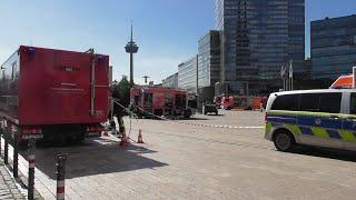 Ungewöhnliche Ursache für Rauchentwicklung am Parkhaus Mediapark in Köln am 10.08.23 + O-Ton