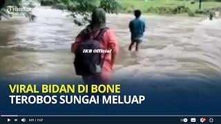 Viral Video Bidan Terobos Sungai Meluap Demi Misi Kemanusiaan di Bone