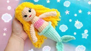 ‍️КРАСИВАЯ РУСАЛОЧКА ИЗ ПЛЮШЕВОЙ ПРЯЖИ ВЯЗАНАЯ КРЮЧКОМcrochet mermaidgehäkelte Meerjungfrau