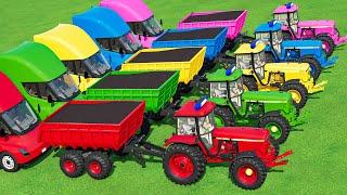 TRANSPORTING JOHN DEERE 6R TRACTORS & Corn with FLATBED TRAILER & GARAGE LOADERS! FS22