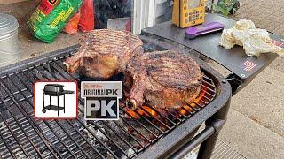 The Best Steak BBQ Grill! / The All New Original PK Charcoal Grill! / 3” Thick Cowboy Ribeye Steaks!