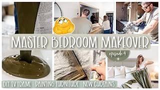 BUDGET BEDROOM MAKEOVER 2024 ep4 :: DIY TV FRAME, PAINTING FURNITURE, NEW COZY CURTAINS