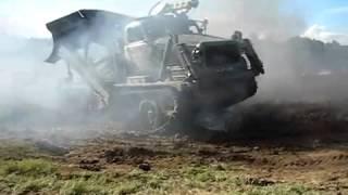 Russian brutal military bulldozer BAT-M crushes car
