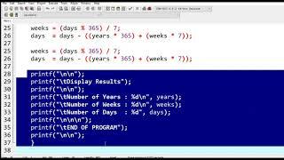 Convert Days to Years, Weeks and Days in C