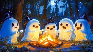 Cute Ghost Around Fireplace | Roast Marshmallows Together   Best Halloween Background Music 2024