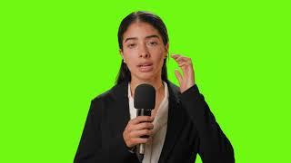 Female-reporter-reporting-with-microphone [Copyright Free Green Screen]