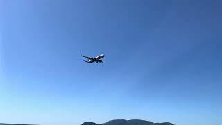 Zakynthos airport aircraft landing over beach