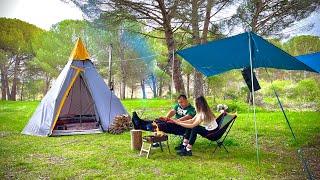 24 HOURS WITH INDIAN CAMPING TENT / HOT TENT CAMP WITH STOVE ON THE HIGHLAND