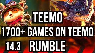 TEEMO vs RUMBLE (TOP) | Rank 1 Teemo, 1700+ games, 12/4/9 | NA Challenger | 14.3